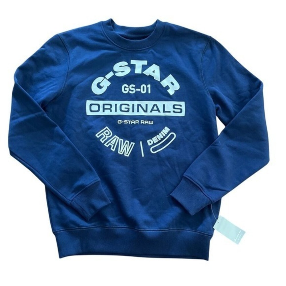 G Star Raw‎ Originals Crew Neck Sweatshirt Streetwear Blue GS01 Mens Size Medium